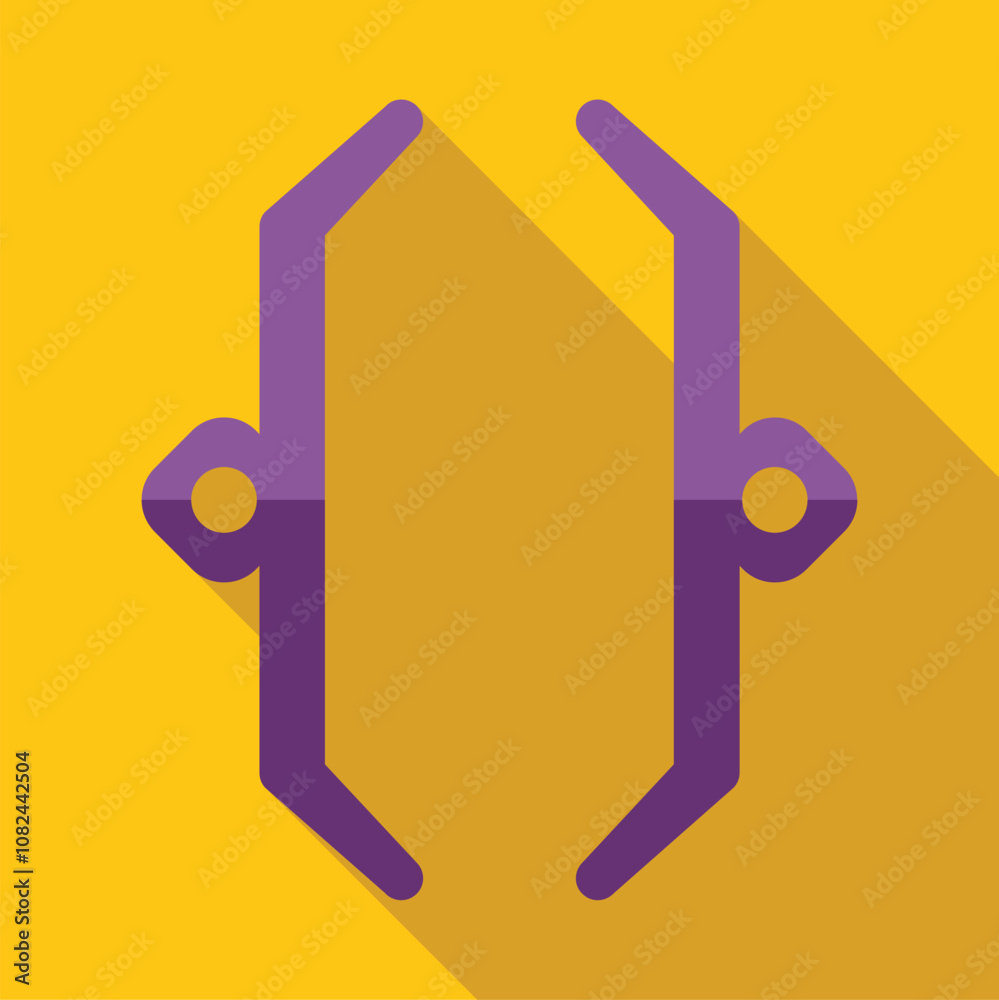 Poster purple curly brackets symbol on a vibrant yellow background, representing coding, programming, and s