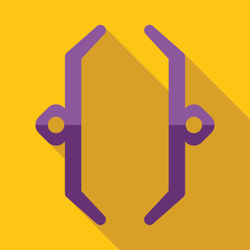 Purple curly brackets symbol on a vibrant yellow background, representing coding, programming, and software development