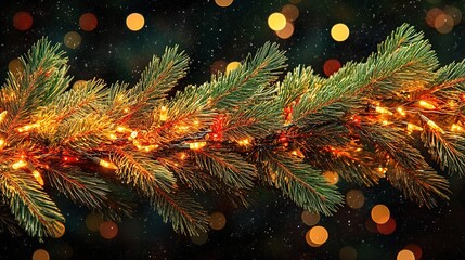 Fototapeta premium Christmas Lights on Pine Branch