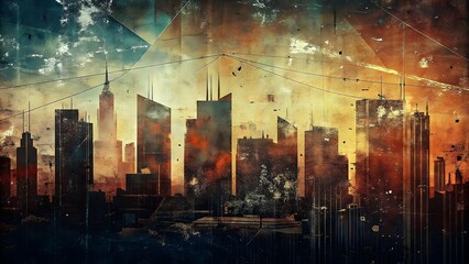 Fototapeta premium Urban Skyline Silhouette Abstract Art Design Texture Colorful Perspectives