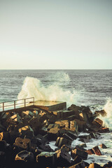 Seascape view on Atlantic Ocean at Jardim do Mar during sunset in Madeira