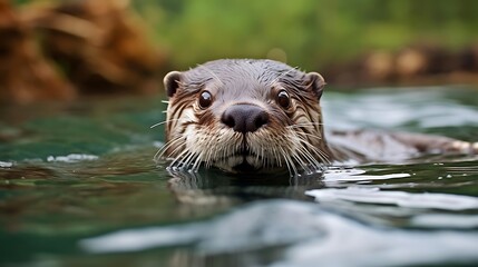 Otter Swimming in Water with Curious Expression