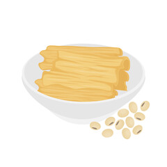 Vector Illustration Logo Clipart Dry Tofu skin or dried Yuba with soya bean
