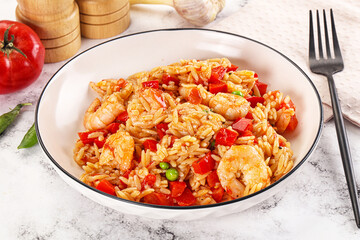 Italian pasta orzo with prawn