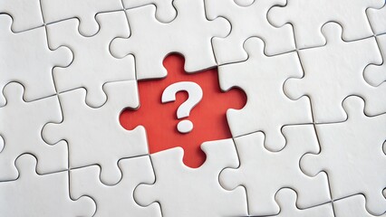 Missing Puzzle Piece with Question Mark - Problem Solving and Business Challenge Concept in White and Red