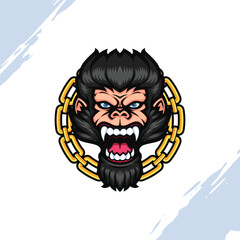 Gorilla Head with Gold Chain Vector Mascot