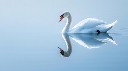 Obraz premium Elegant White Swan Reflecting in Calm Water