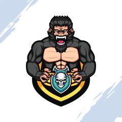 Muscular Body Builder Gorilla Vector Mascot