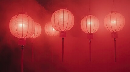 Obraz premium Red lanterns, red background, 3D, advanced, best picture quality, bright picture. generative ai