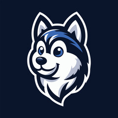 a husky dog mascot on a dark background