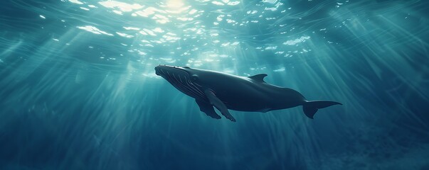 Obraz premium Humpback Whale Swimming in Sunbeams