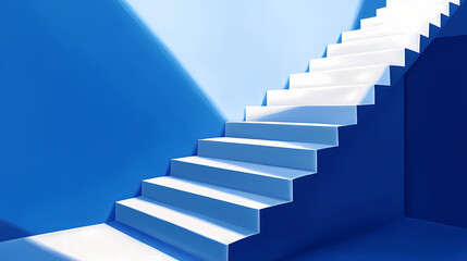 Modern concrete staircase against a bright blue wall. Futurity. Illustration