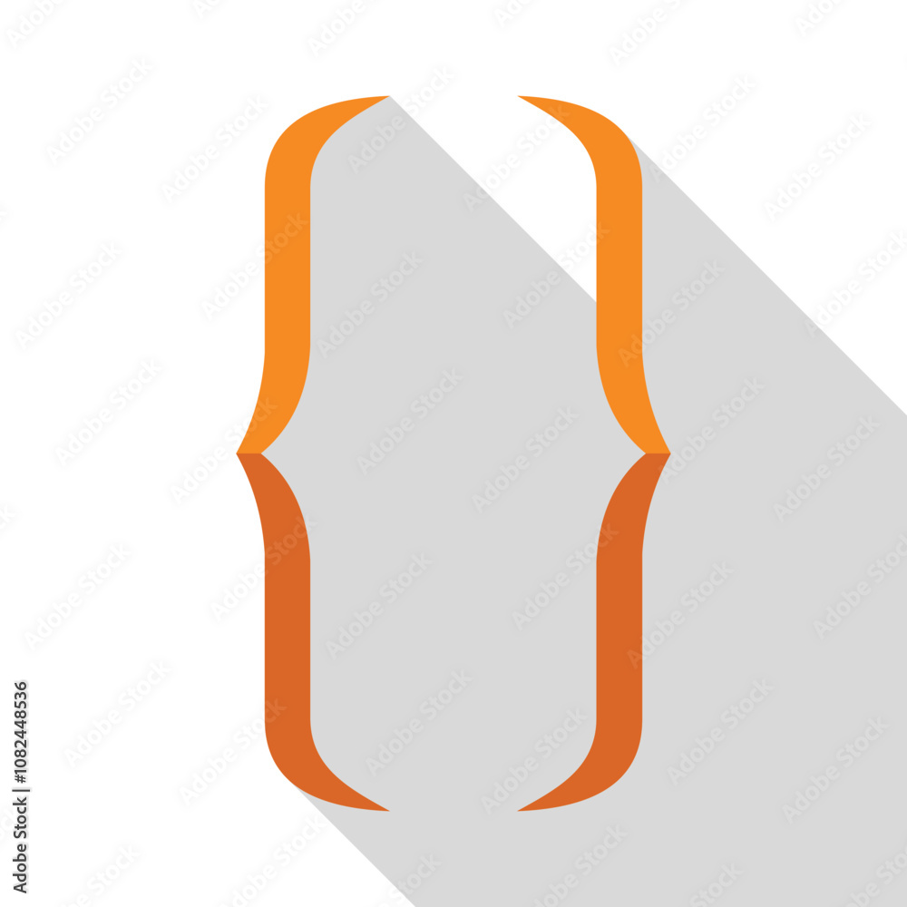 Poster orange curly brackets symbol casting a long shadow, representing coding, programming, and software d