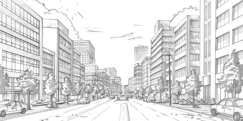 An urban sketch of a bridge over a river with cityscape in the background