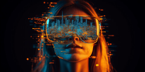 Businesswoman Wearing Virtual Reality Glasses to Real Estate Developer