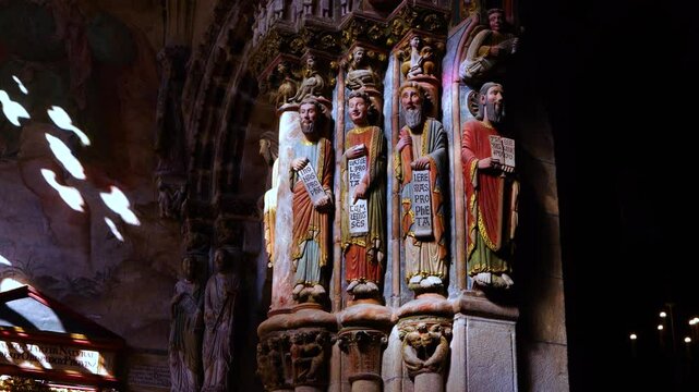 Polychrome porch of the Cathedral dedicated to San Martin in the city of Ourense. Province of Ourense. Galicia. Spain. Europe