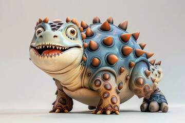 Fototapeta premium Cute spiky dinosaur character with a playful, smiling expression and vibrant colors