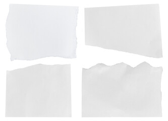 Set of White ripped piece of paper isolated on transparent background PNG file