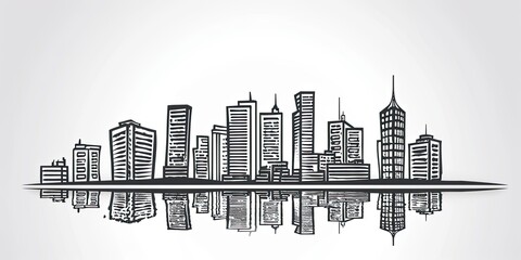 Naklejka premium An urban sketch of a bridge over a river with cityscape in the background