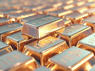 Close-up of Neatly Stacked Gold Bars Reflecting Light in a Low-Resolution Image Showcasing Their Luster and Shine for Stock Photography Use
