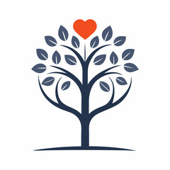 A romantic Valentine’s logo art illustration with a tree and love heart design art