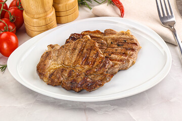 Grilled pork neck sirloin steak