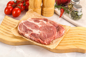 Raw pork neck steak sirloin