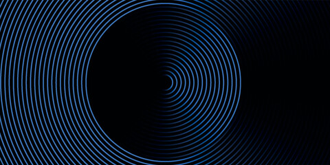 Dark blue abstract background with glowing circle lines. Geometric stripe line art design. Modern shiny blue diagonal rounded lines pattern. Futuristic