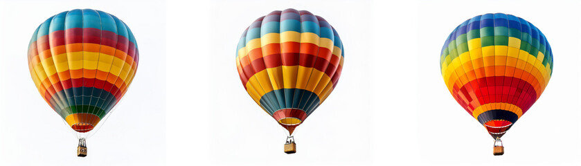 Three colorful hot air balloons against a white background.