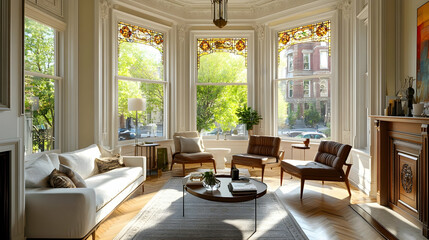 Modern Glasgow tenement flat with restored Victorian features, historic West End residence