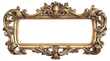 antique gold picture frame with ornate baroque detailing, elegantly isolated on white, inviting artistic expression for future art pieces or photographs