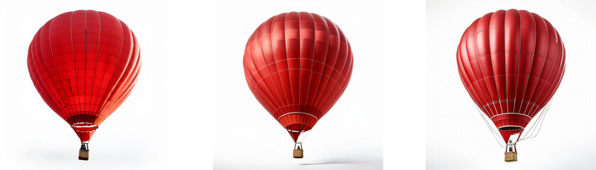 Obraz premium Three red hot air balloons against a white backdrop.