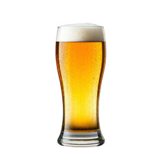Collection of Refreshing Golden Beers in a Clear Glass with Frothy Head Isolated
