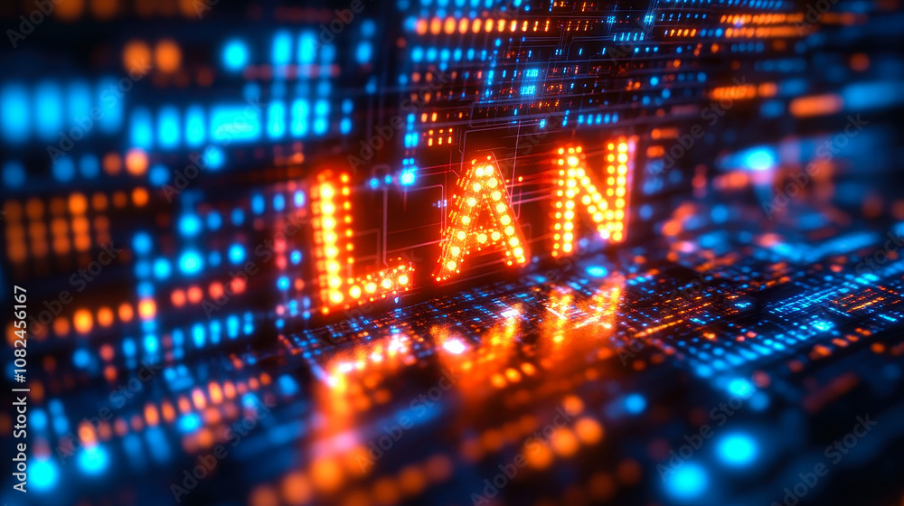 Aufkleber digital binary network code forming lan with tech symbols