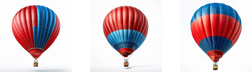 Naklejka premium Three red and blue hot air balloons with a white background.