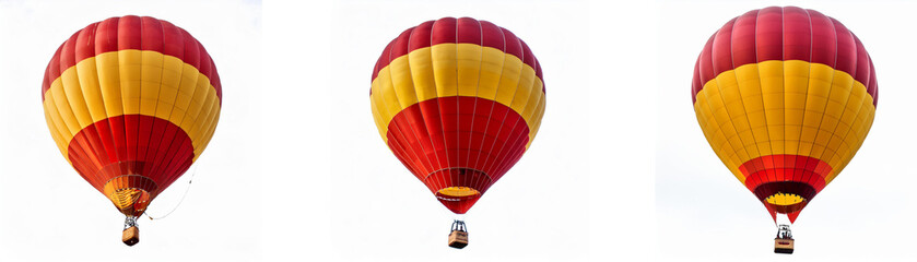 Naklejka premium Three red and yellow hot air balloons against a white background.