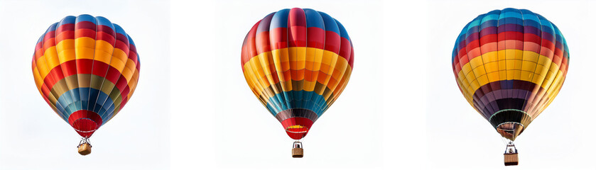 Naklejka premium Three colorful hot air balloons against a white background.