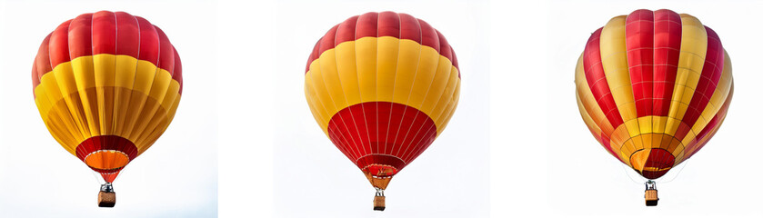 Fototapeta premium Three colorful hot air balloons against a white background.