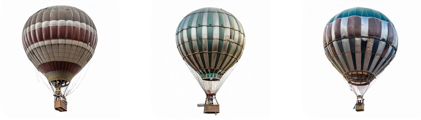 Naklejka premium Three hot air balloons with striped patterns are shown against a white background.
