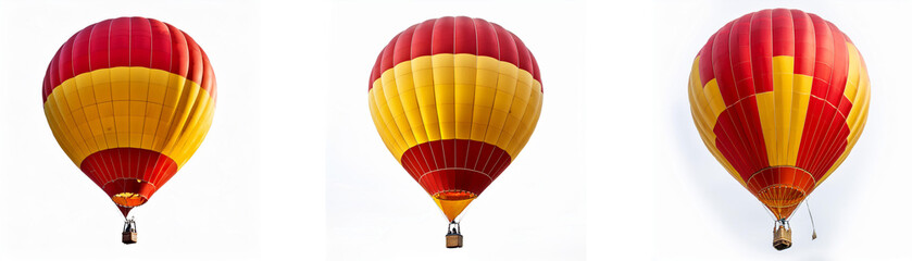 Naklejka premium Three red and yellow hot air balloons against a white background.