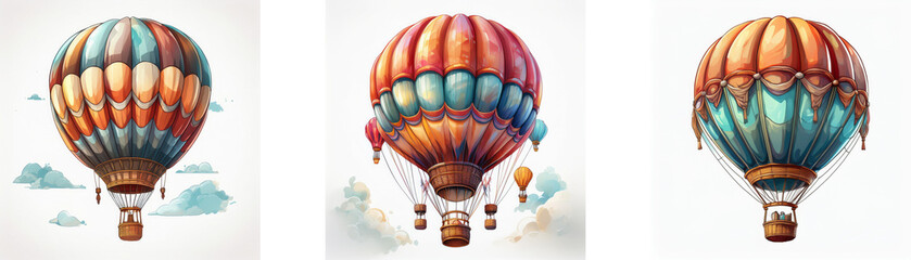Three colorful hot air balloons floating in the sky.