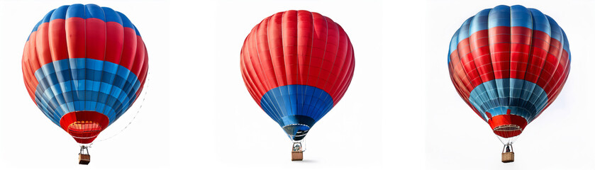 Fototapeta premium Three hot air balloons in various positions against a white background.