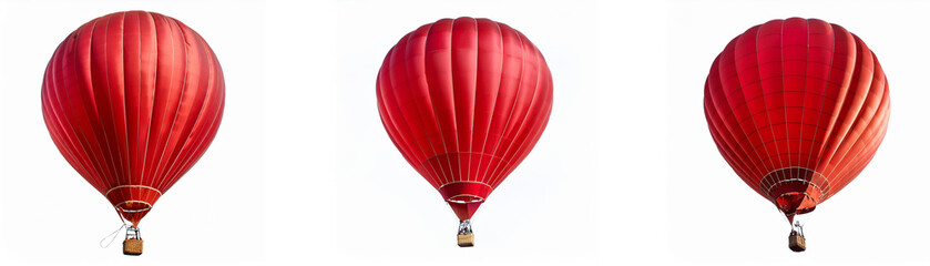 Fototapeta premium Three red hot air balloons are arranged in a row against a white background.