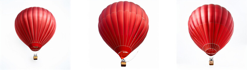 Naklejka premium Three red hot air balloons, one smaller than the other two, are arranged in a row against a plain white background.