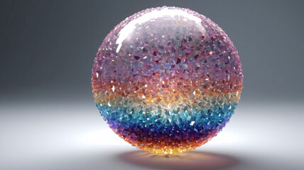 A mesmerizing 3D render of a sphere made entirely of multicolored crystals. 