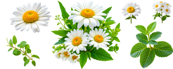 Chamomile Bouquet: A collection of delicate chamomile flowers and vibrant green leaves, perfect for adding a touch of nature's beauty to your designs.
