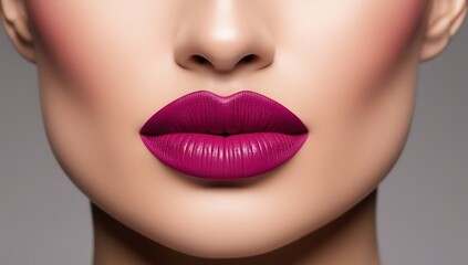 Obraz premium Close-up of Full Pink Lips with Smooth Skin