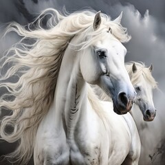 Obraz premium the AI Image Generator, white horses galloping, running along the beach