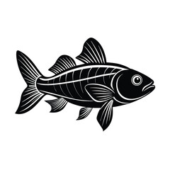 Red mullet fish design, labeled linocut vector illustration.