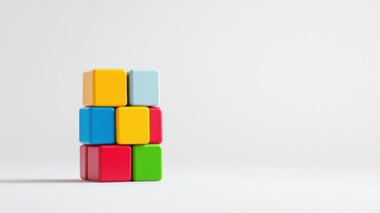 Quantum computing of cryptography concept. A colorful arrangement of building blocks stacked in a playful manner against a minimalist background.